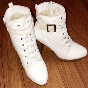 White heeled booties